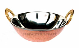 Copper Steel Karahi Pan Tableware Dish Serving Bowl Kadai Wok 5.4x2 Inch... - $21.37