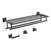 Matte Black Bathroom Accessories Set, 24-Inch Wide Towel Shelf With Doub... - $72.99