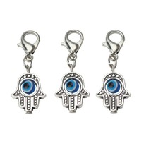Set Of 3 Tiny Hamsa Hand Charms Evil Eye Zipper Pull Clip On Lobster Clasp Lucky - £5.54 GBP