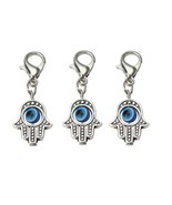 SET OF 3 TINY HAMSA HAND CHARMS Evil Eye Zipper Pull Clip On Lobster Cla... - $6.95