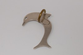 Taxco Mexico TC-67 Sterling Silver Two Tone Dolphin Jumping Hoop Brooch Pin - £23.59 GBP