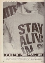 1985 Katharine Hamnett Stay Alive in &#39;85 Black &amp; White Vintage Print Ad ... - $11.03