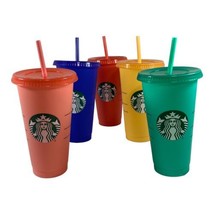 Starbucks Reusable Cold Cup Color Change 710ml 24Oz  5 Cups Set Lot Changing - £51.54 GBP