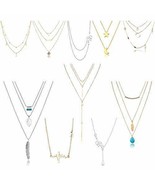 10 Wholesale Layered Necklaces Lot Assorted Jewelry Gold Silver Rose Gol... - £20.32 GBP