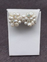 Vintage VENDOME Gold Tone Faux Pearl Crystal Beads Cluster Bling Clip Ea... - £17.02 GBP