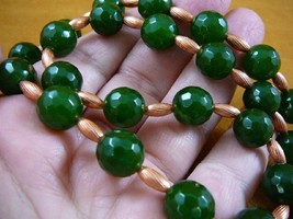 (v500-5) genuine Copper metal textured + green Jade bead 23&quot; beaded Necklace - £163.66 GBP