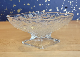 Vintage Indiana Glass Pineapple Floral Diamond Shaped Footed Compote Candy Bowl - £11.74 GBP