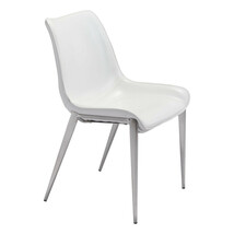 Set of Two White And Silver Upholstered Faux Leather Open Back Dining Si... - $742.92