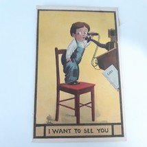 Postcard Comic Little Boy on Wall Phone I Want to See You posted 1915 Antique - £9.49 GBP