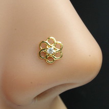 Flower Indian Gold Plated nose Stud White CZ corkscrew Twisted nose ring - £11.82 GBP