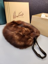 vintage woman&#39;s Fur hand Muff With Satin Lining Zipper Pocket Wristlet - £49.33 GBP
