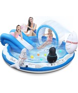 Inflatable Play Center Kiddie Pool with Slide for Children Sprinkler Ice... - $147.34