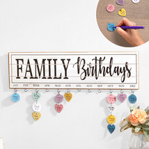 Family Birthday Reminder Calendar Plaque Wood Sign w/ 24 Tags Hanging Wall Decor - £24.12 GBP