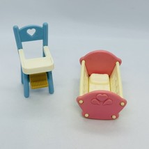 Lot of 2 Fisher Price Loving Family 1993 Dollhouse Furniture Bassinet High Chair - $13.98