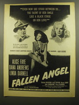 1945 Fallen Angel Movie Ad - Alice Faye, Dana Andrews and Linda Darnell - £14.53 GBP