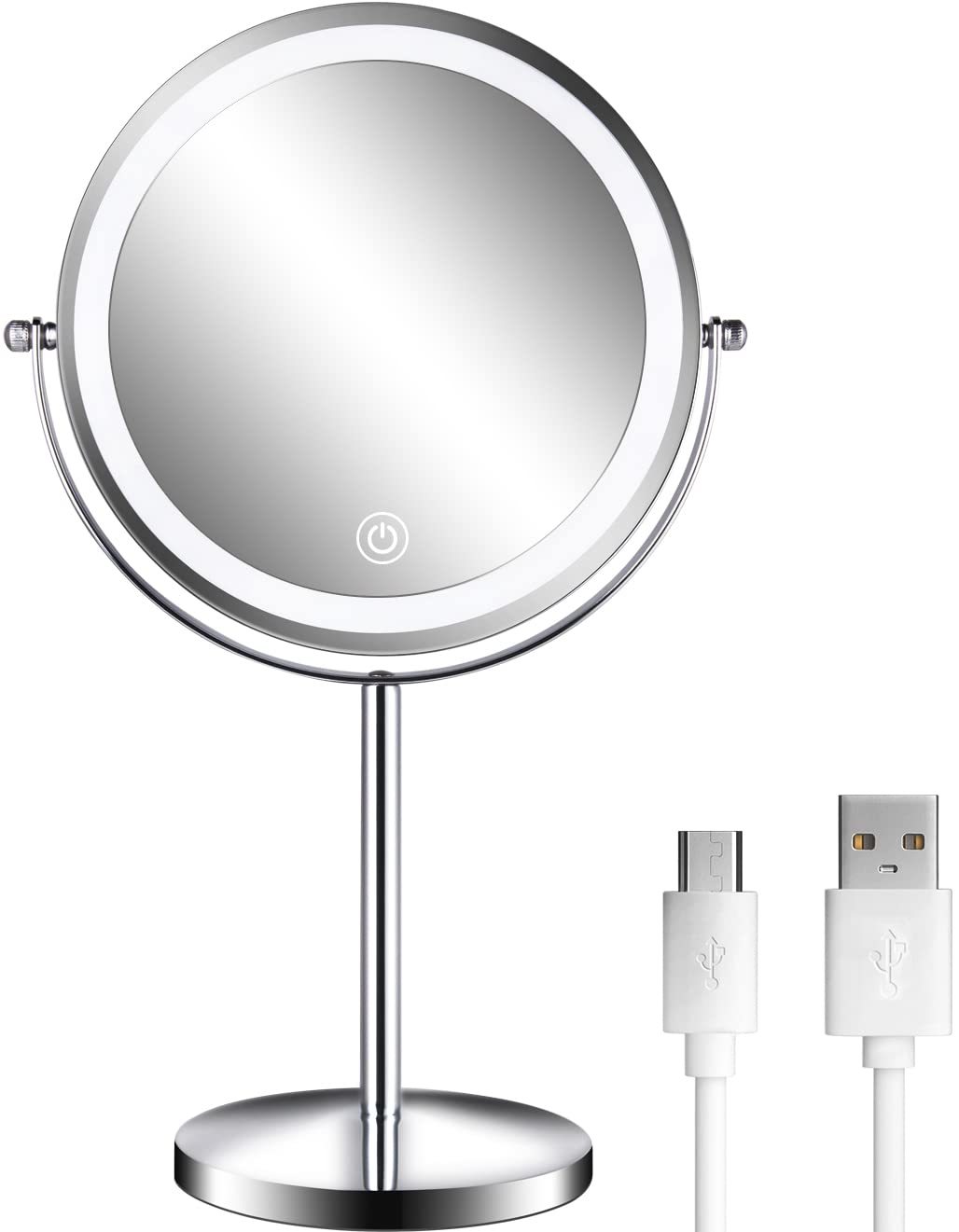 Primary image for Rechargeable Lighted Makeup Mirror, Alhakin 1X/10X Magnifying Mirror, Chrome.