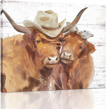 Highland Cow Farmhouse Wall Art: Rustic Cow Picture for Country Kitchen Home Dec - £20.21 GBP