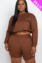 Plus Size Coffee Brown Cozy Crop Top And Shorts Set - £11.80 GBP