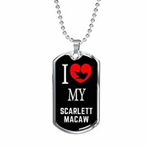 Bird Owner Gift Scarlett Macaw Necklace Stainless Steel Or 18k Gold Dog Tag 24&quot;  - £28.44 GBP