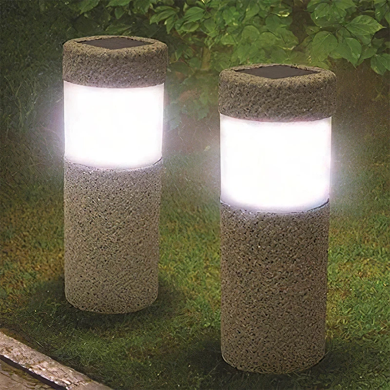 House Home Solar Power Stone Pillar White LED Light Garden Lawn Courtyard Decora - £32.67 GBP