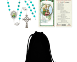 Faux Turquoise Bead Irish Celtic Shamrock Rosary &amp; St. Patrick Prayer Ca... - $19.99