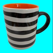 Crate &amp; Barrel Coffee Mug Black White Stripes Orange Black Spider EEEK - £10.99 GBP