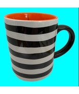 Crate & Barrel Coffee Mug Black White Stripes Orange Black Spider EEEK - $14.03