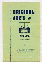 Original Joe&#39;s Menu Taylor St San Francisco California Joe&#39;s Special 1940&#39;s - £205.82 GBP