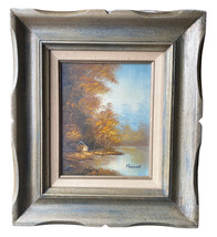 Maxwell Original Oil Painting, Autumn Lake Landscape, 1970s Impressionism, Frame - £40.42 GBP