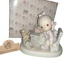 Precious Moments Praise the Lord Anyhow E-9254 1982 Girl desk cat bird b... - $24.63