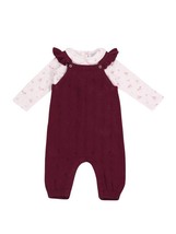 Viverano Organics girl's ruffle knit overall set bodysuit in Burgundy - size - $43.56