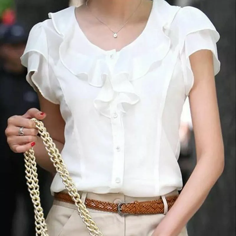 Women Office Ladies Summer Chiffon Short Sleeve Casual Shirt Tops Blouse... - $36.89