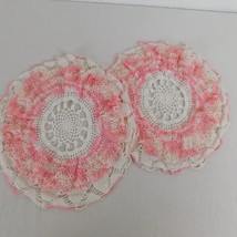 Pink and White Double Layer Handmade Doily Lot of 2 Round 10.5&quot; Diameter... - $14.52