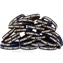 100 of DEFEND THIS LINE Wristbands - Thin Blue Line Bracelets for Police Support - £39.19 GBP