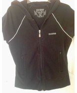 Guess Women&#39;s Black Full Zip Short Sleeve Shirt Bling Rhinestones Pocket... - £9.34 GBP