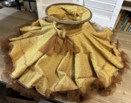 Vtg large Ruffled Petticoat Lamp Shade Barkcloth Fabric Mid-Century Cott... - $123.75