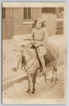 RPPC Sidewalk Photo With Donkey Young Girl Ardell c1910 Postcard Q22 - £11.51 GBP