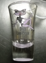 Diva Las Vegas Shot Glass Flared Style Heavy Base Feline Diva on Clear Glass - £7.18 GBP