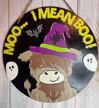 Highland Cow Halloween Wood Door Hanger - Moo I Mean Boo - £39.22 GBP