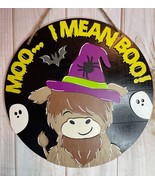 Highland Cow Halloween Wood Door Hanger - Moo I Mean Boo - $66.71 CAD