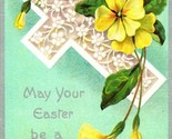 Happy Easter Floral Cross Daisies Embossed 1907 DB Postcard R16 - $3.91