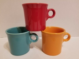 3 Fiesta Ware Multicolor Coffee Mugs Cups Ring Handle Homer Laughlin USA THREE - £20.99 GBP