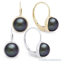 Cultured Black Freshwater Pearl 14k Yellow or White Gold Leverback Drop Earrings - £122.80 GBP