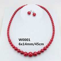 New Beautiful Elegant 6-14mm Red  Coral Round Beads Necklace Earrings Set Woman  - £24.58 GBP