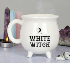 Wicca Sacred Crescent Moon And Stars White Witch Cauldron Mug Cup With Handle - £16.87 GBP