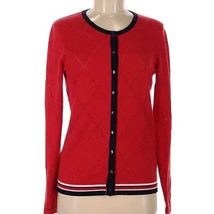 Tommy Hilfiger Cardigan Sweater Women Med Red Long Sleeve Quilted Front ... - £14.24 GBP