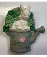 Vintage Spring Easter Bunny Rabbit in Watering Can Brooch Pin - $12.86