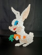 Vintage Easter Bunny &amp; Carrot Melted Plastic Popcorn Decoration White Rabbit - £23.91 GBP