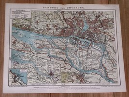 1900 Original Antique Map Of Hamburg Vicinity Altona Harburg Blankenese Germany - £20.76 GBP