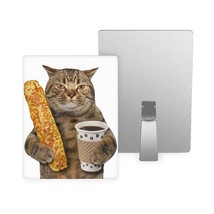 Cat Is Holding a Cup of Black Coffee and a Baguette Metal Photo Prints - Funny C - £19.74 GBP